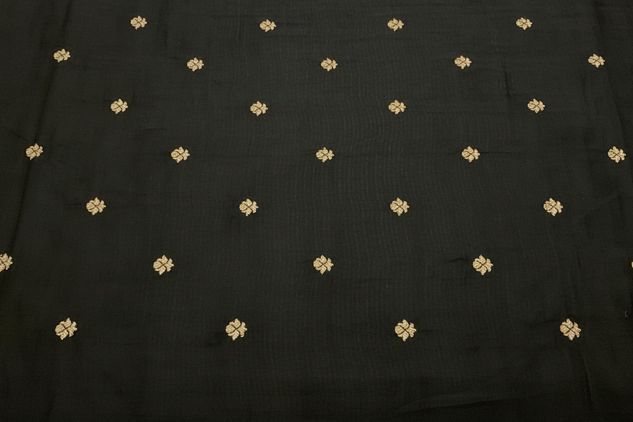 Black Floral Banarasi Crepe Saree