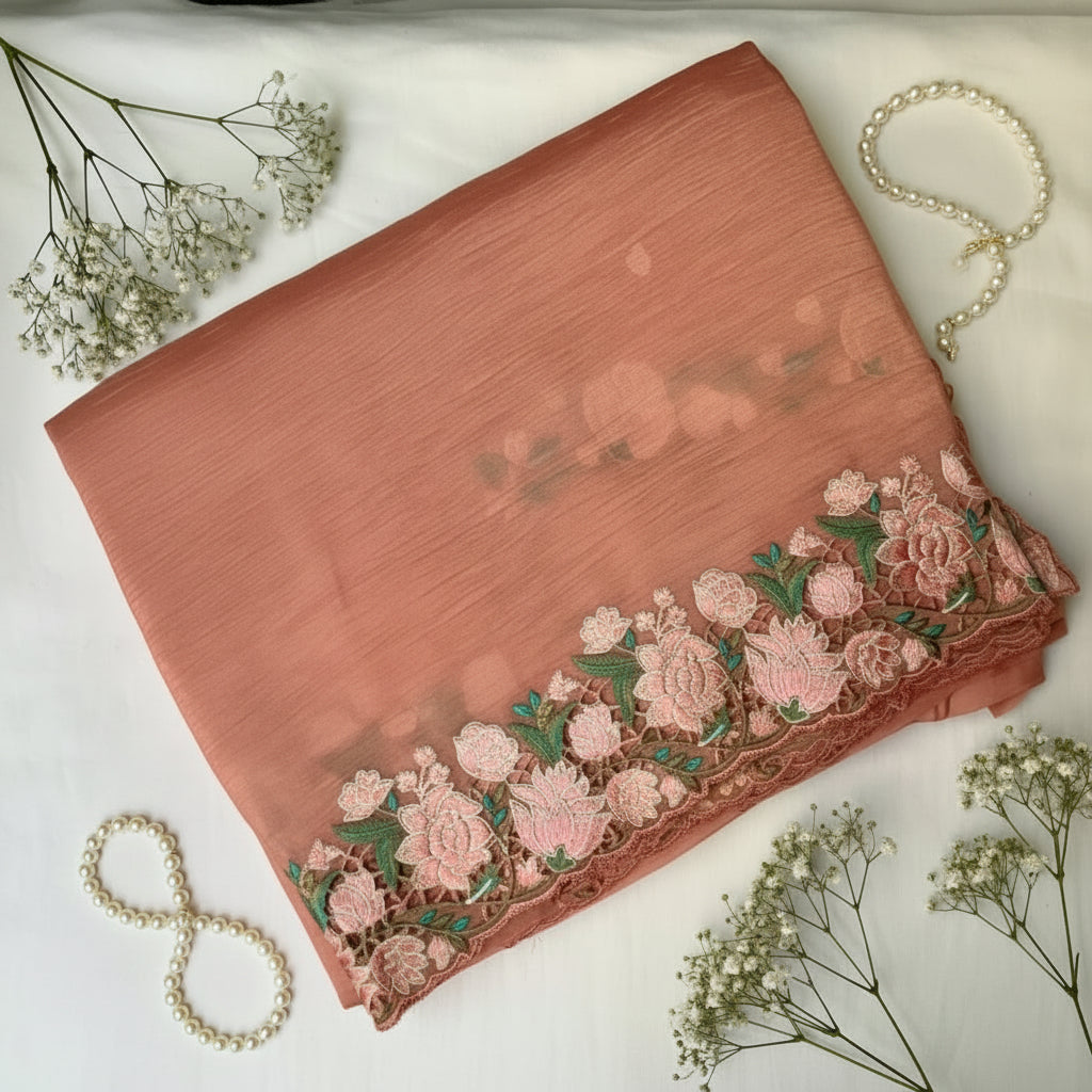 Peach Pink Crushed Tissue Saree