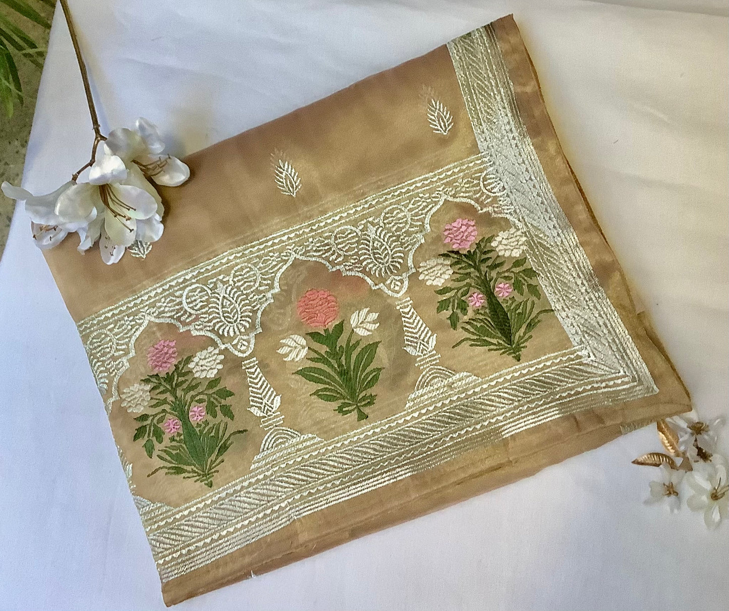 Champagne Gold Tissue Organza Saree