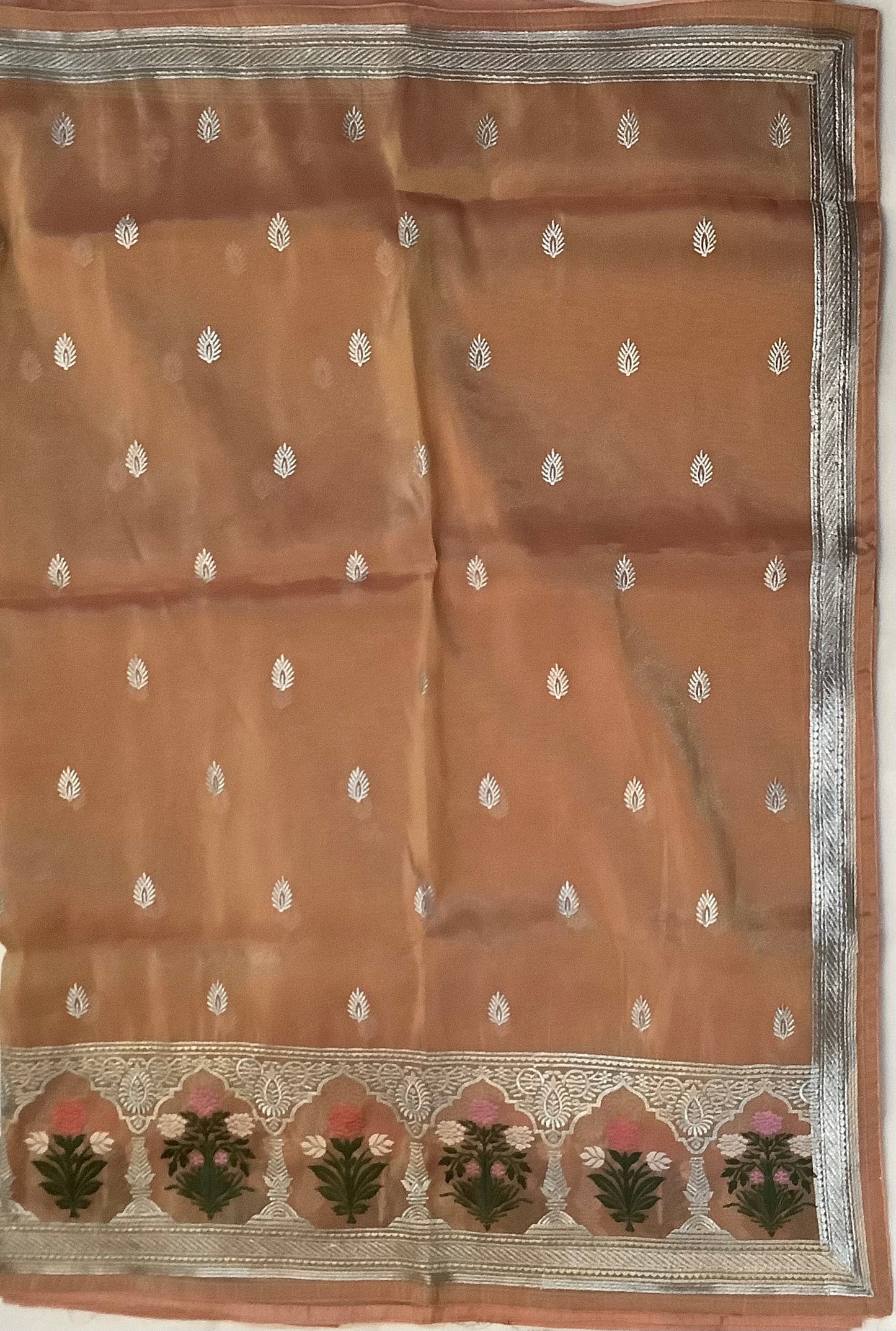 Peach Pink Tissue Organza Saree
