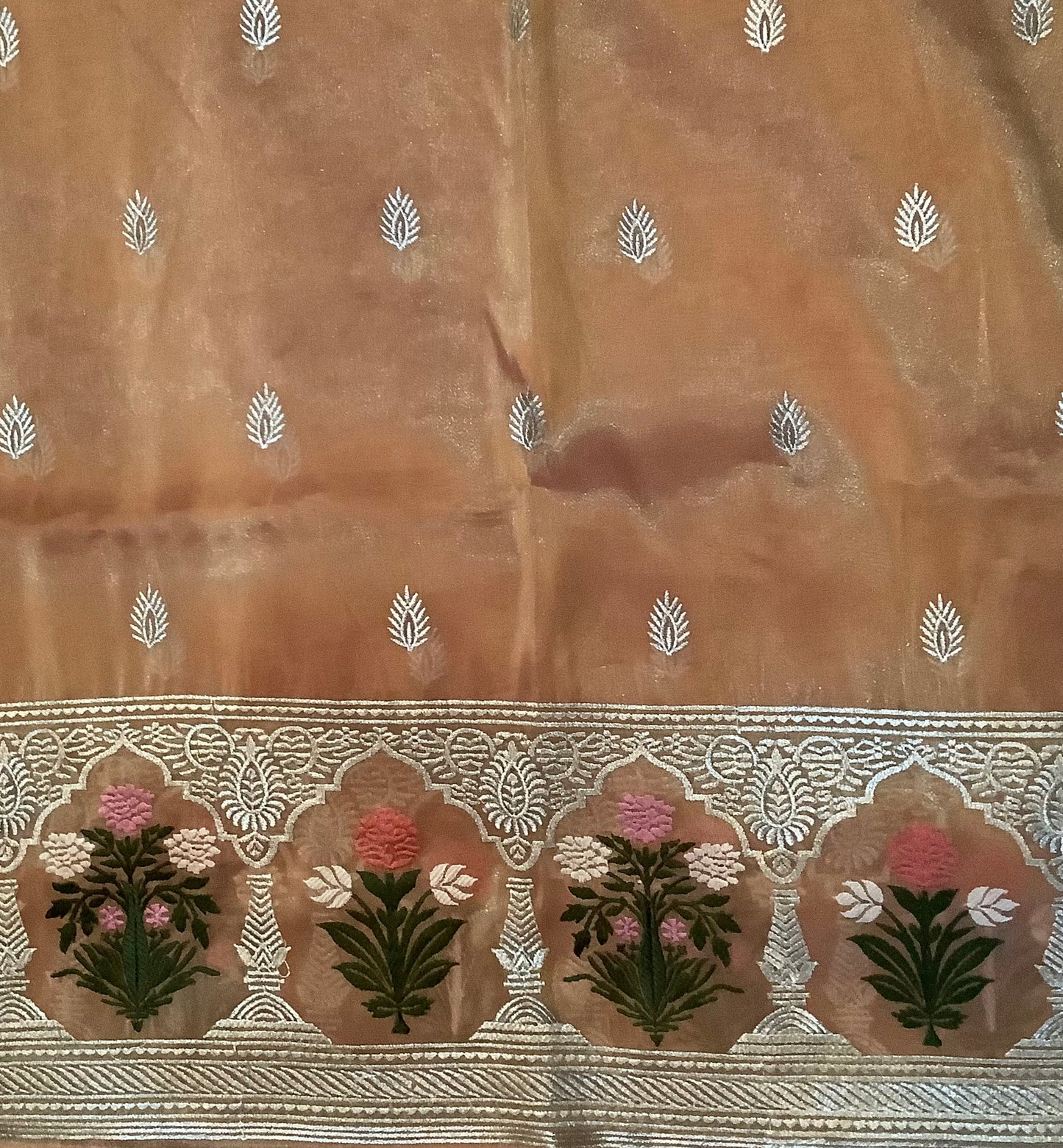 Peach Pink Tissue Organza Saree