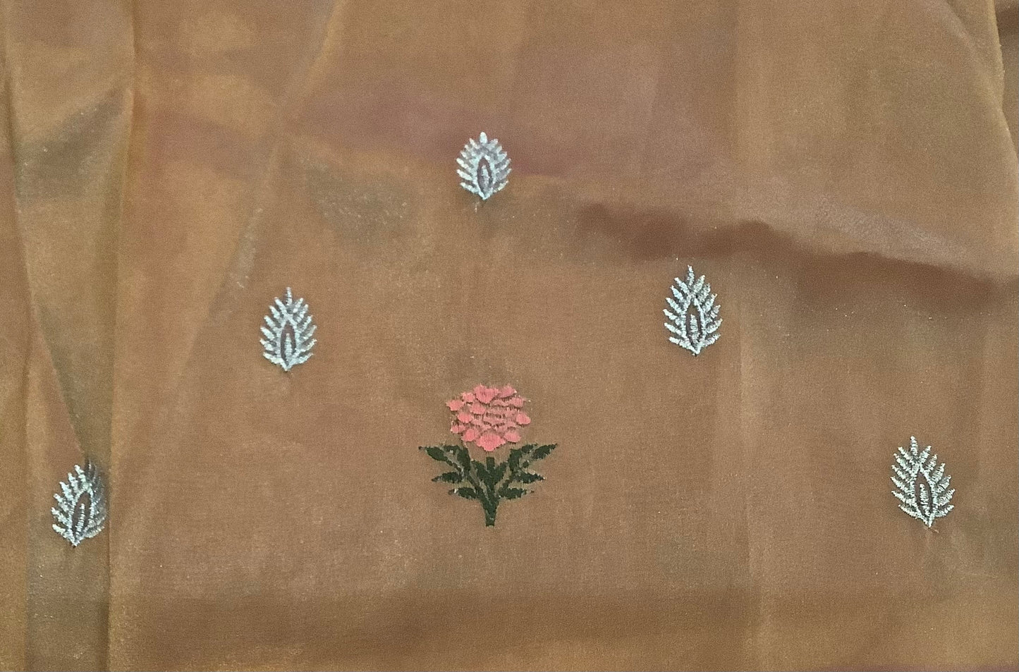 Peach Pink Tissue Organza Saree