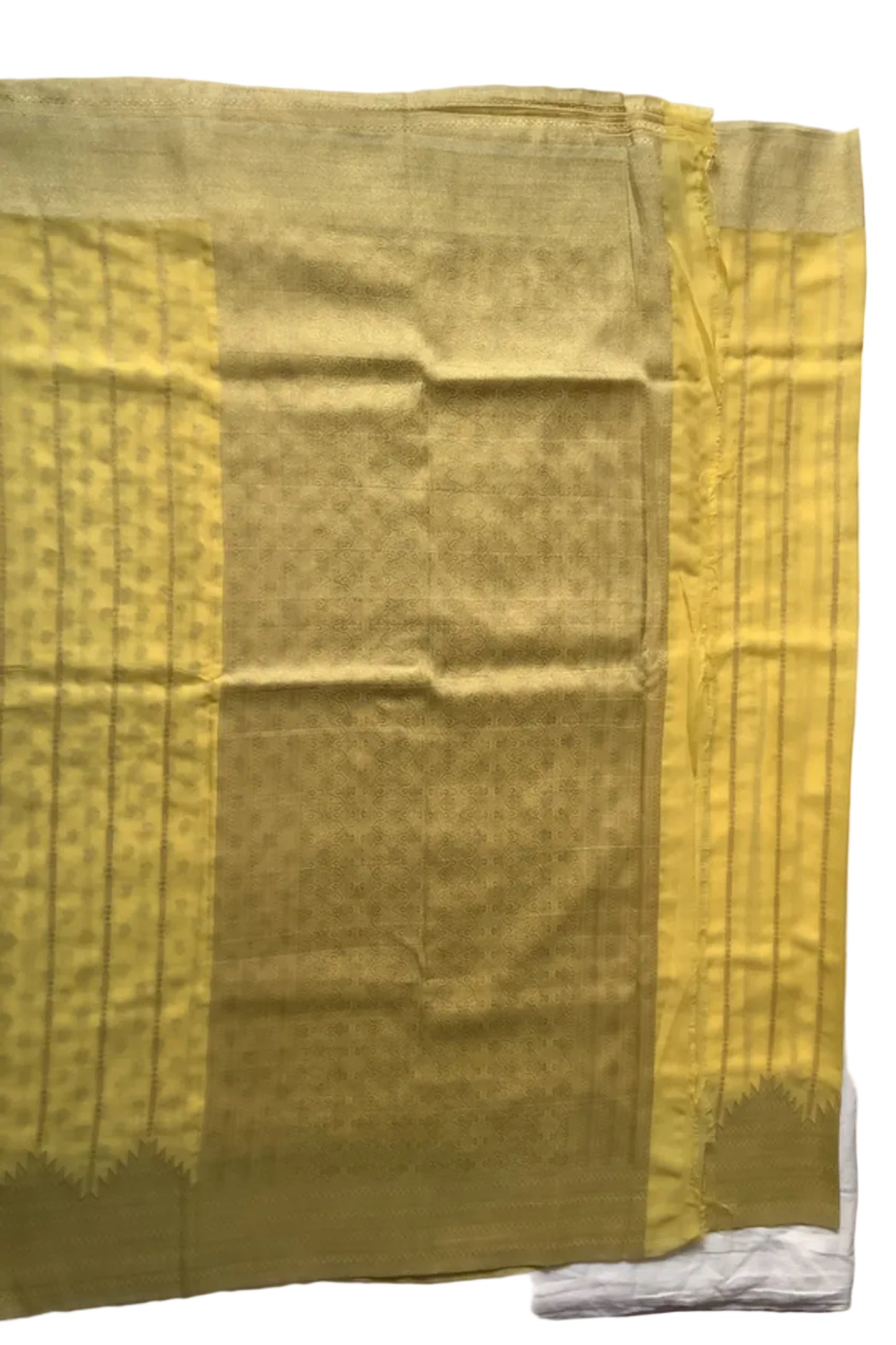 Cream Yellow Temple Border Georgette Saree