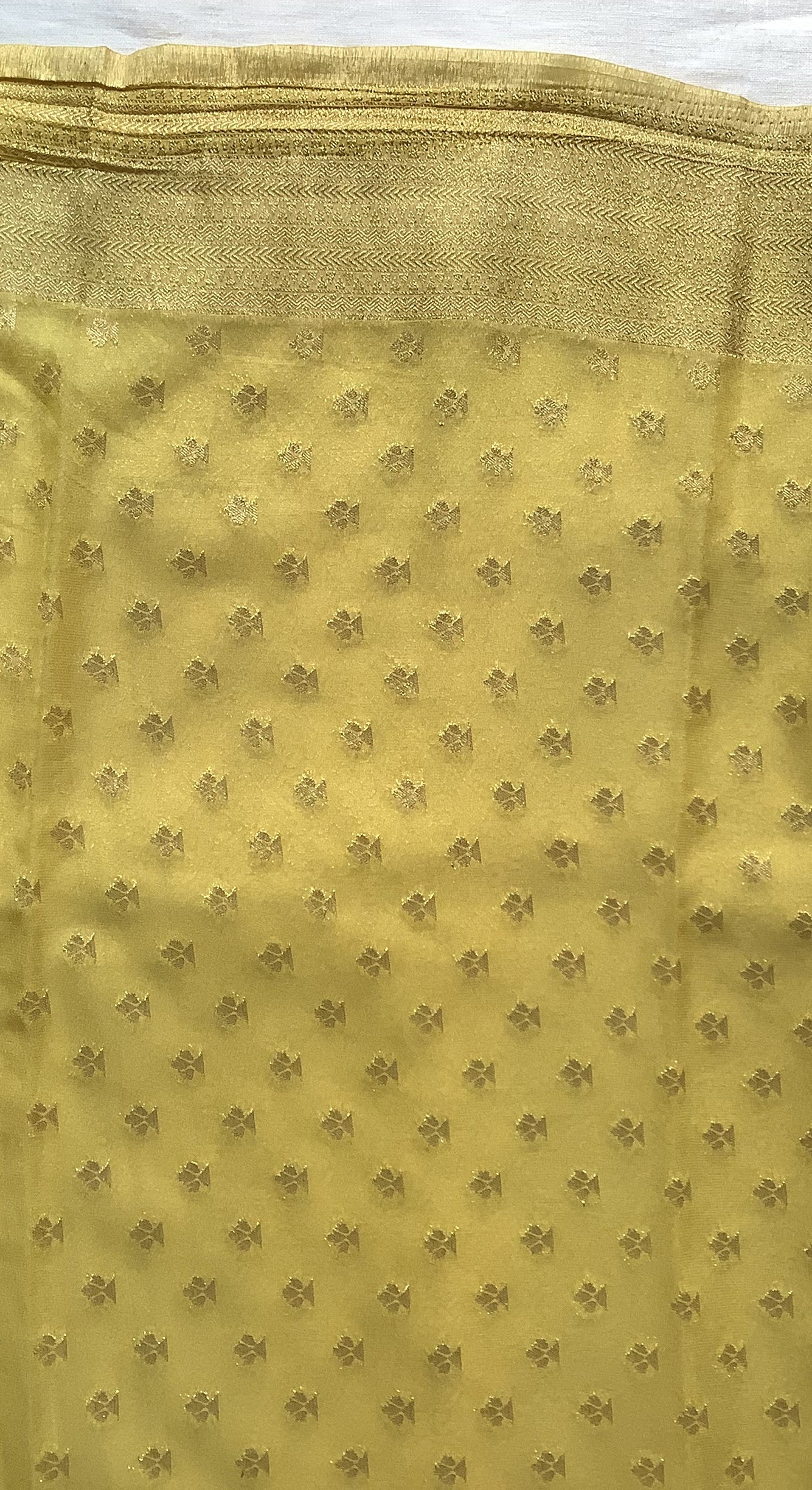 Cream Yellow Temple Border Georgette Saree