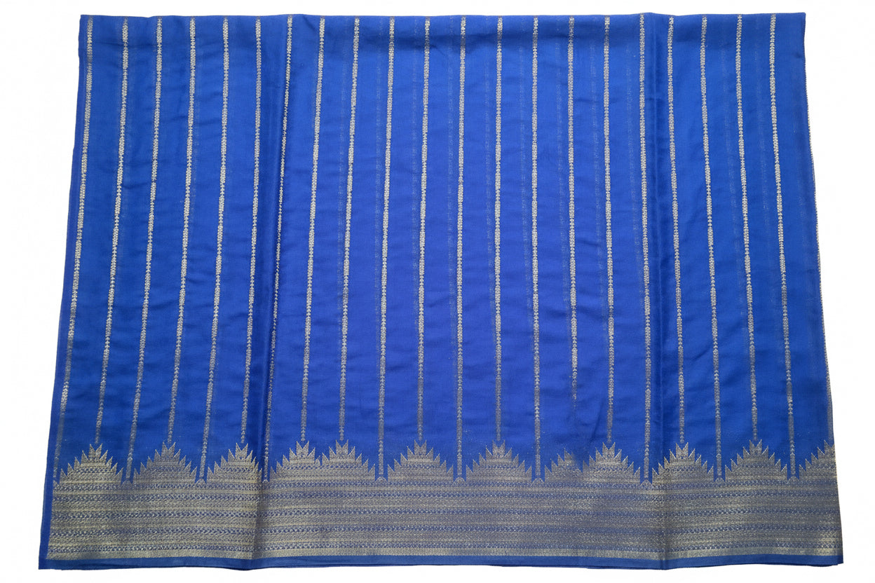 Blue Temple Border Georgette Saree