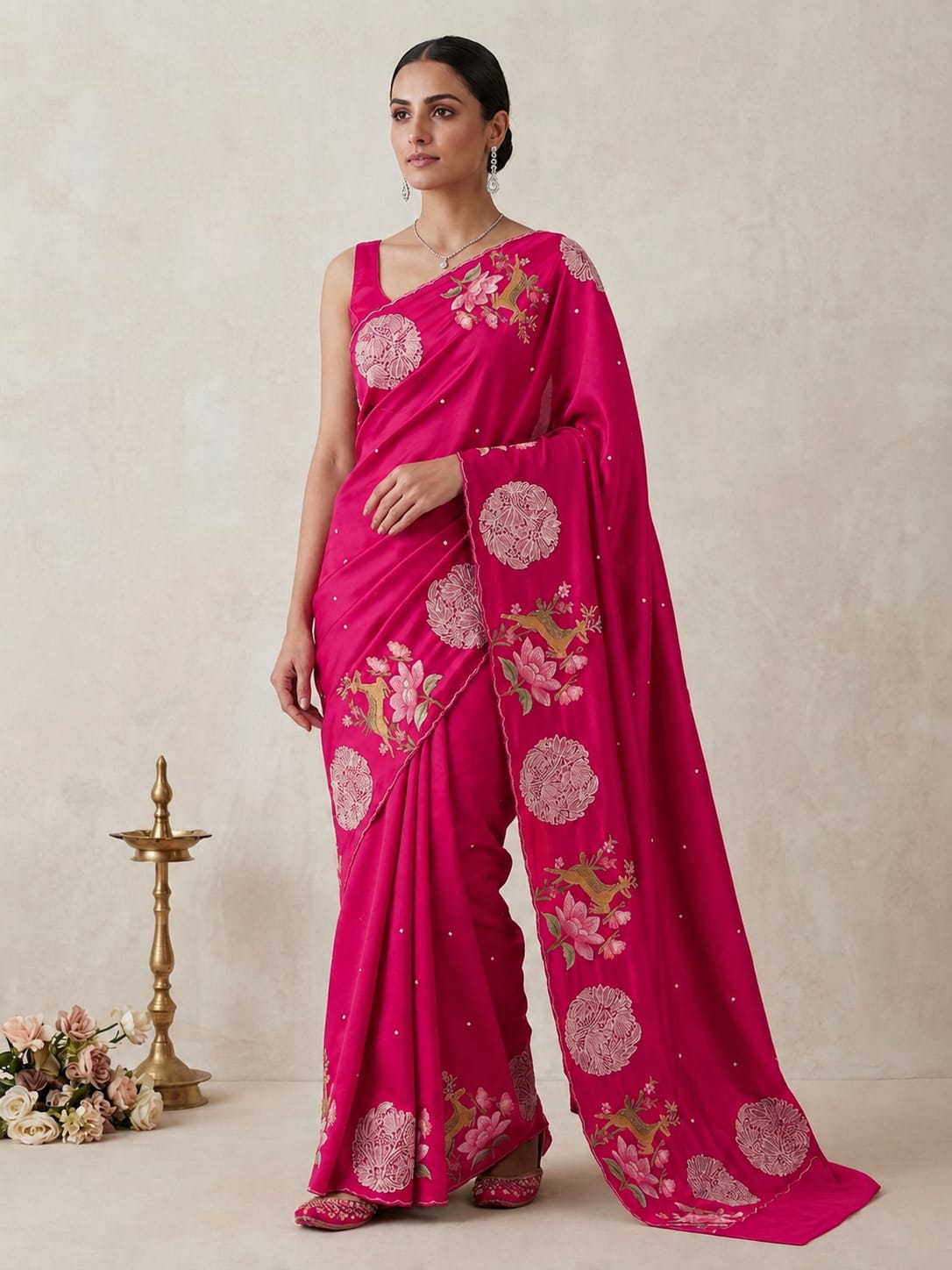Pink Pure Silk Embroidery Cutwork Saree