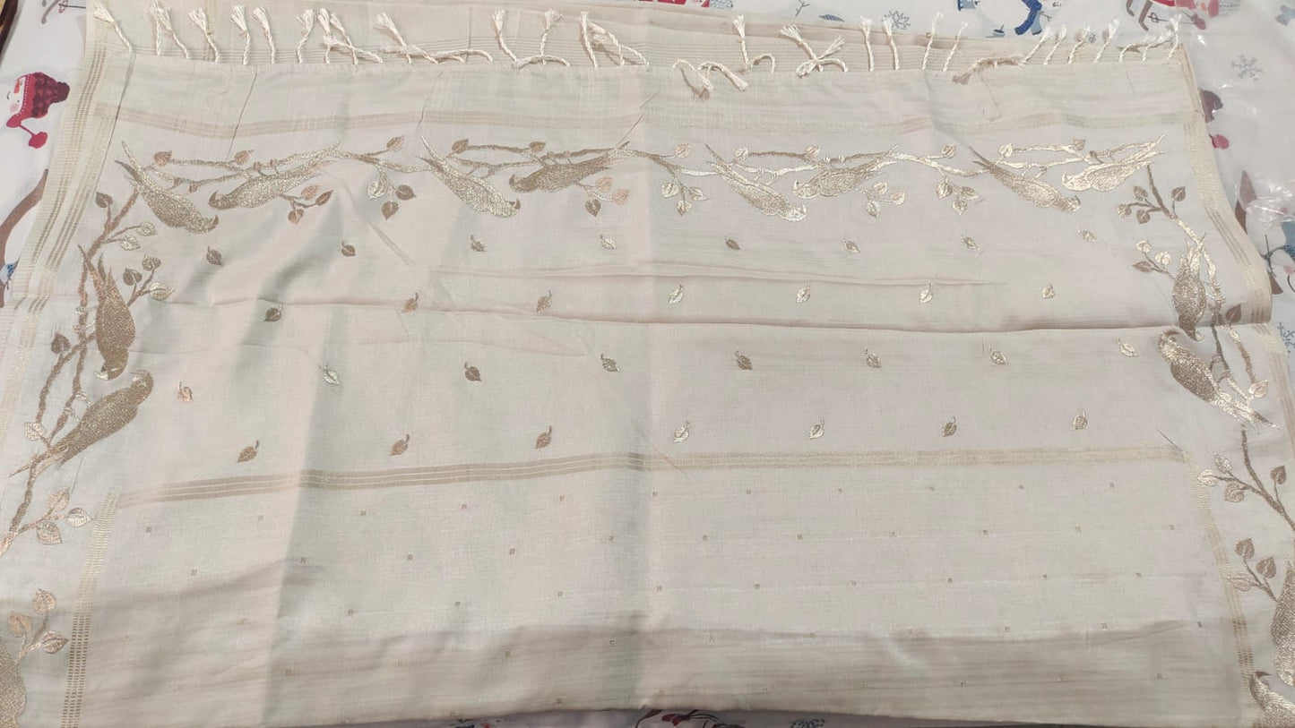 Tussar Silk White Saree