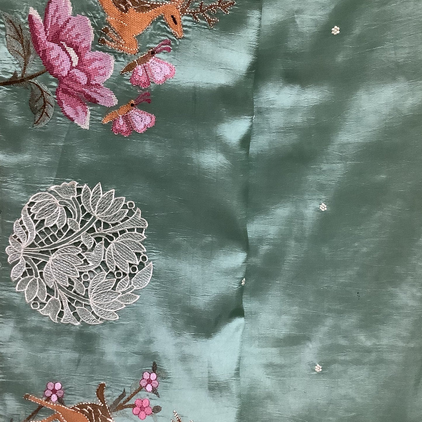 Blue Pure Silk Embroidery Cutwork Saree