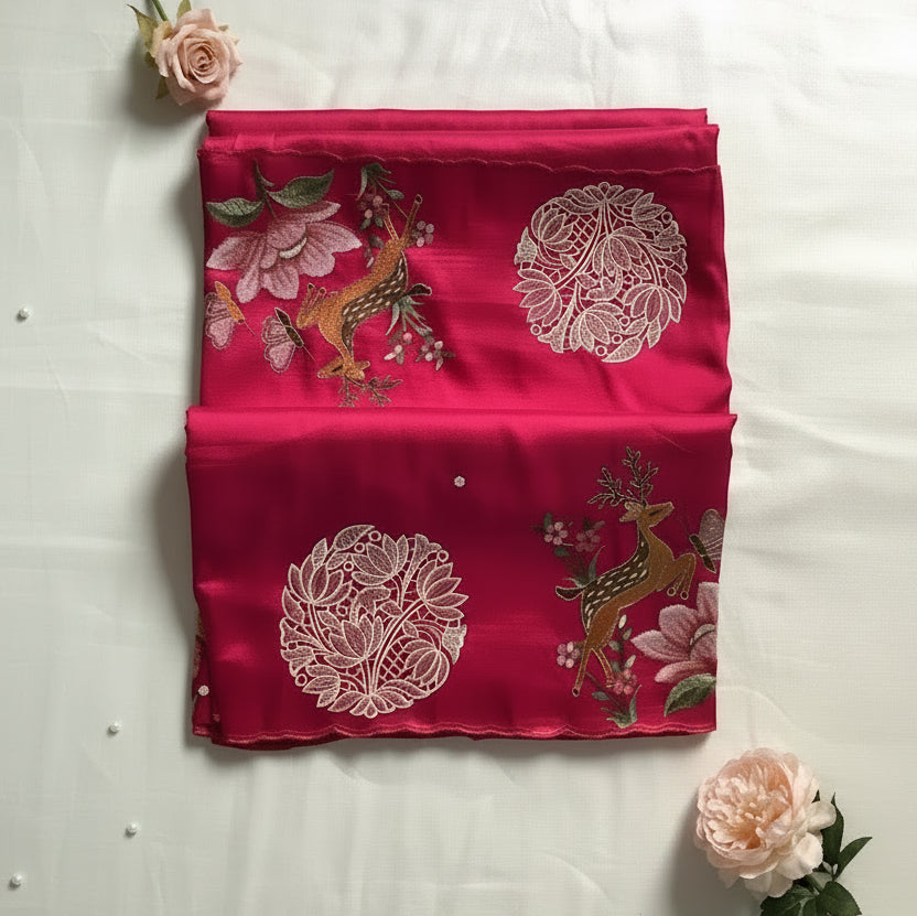 Pink Pure Silk Embroidery Cutwork Saree