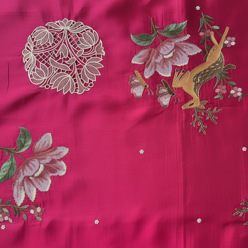 Pink Pure Silk Embroidery Cutwork Saree