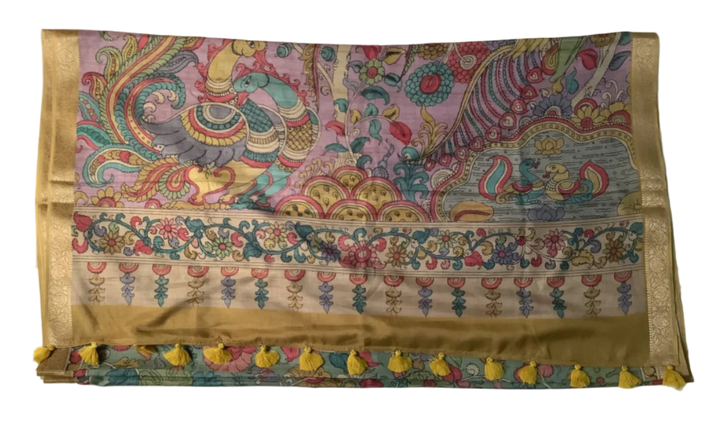 Purple Pen Kalamkari Saree