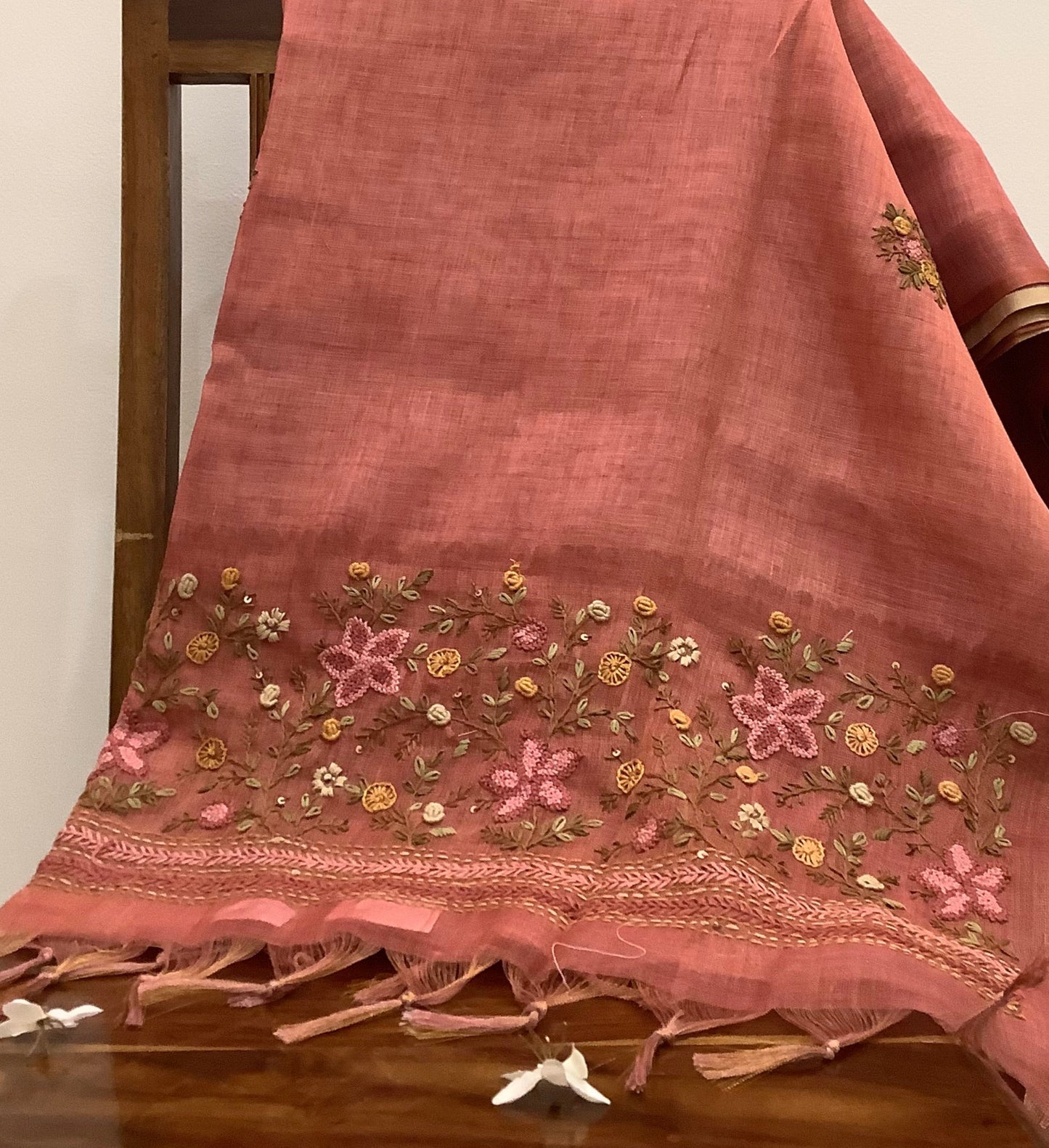 Peach Orange Heavy Embroided Saree