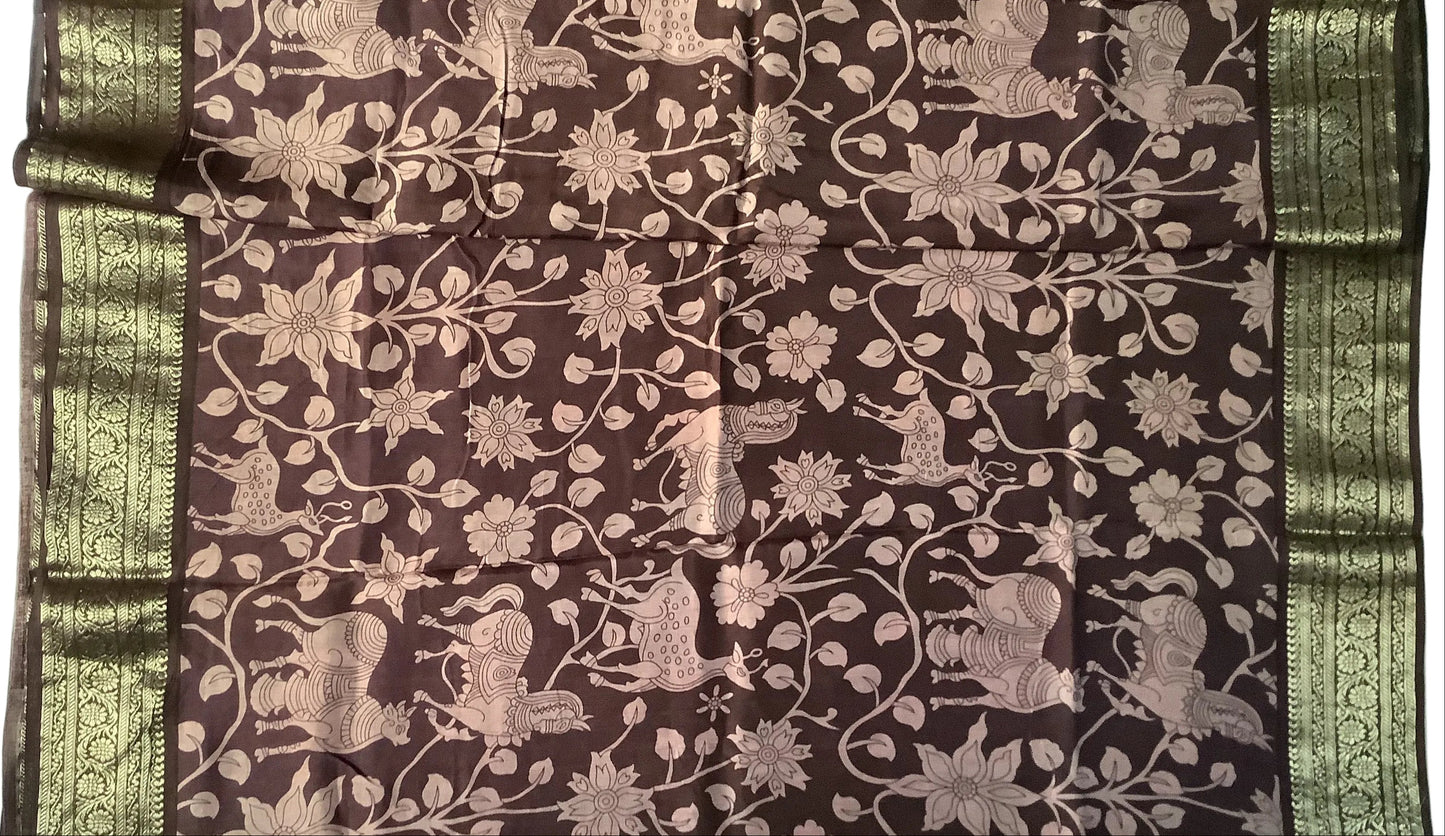 Kalamkari Zari Border Saree