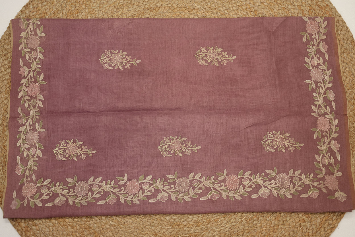 Pink Linen Ari Work Saree