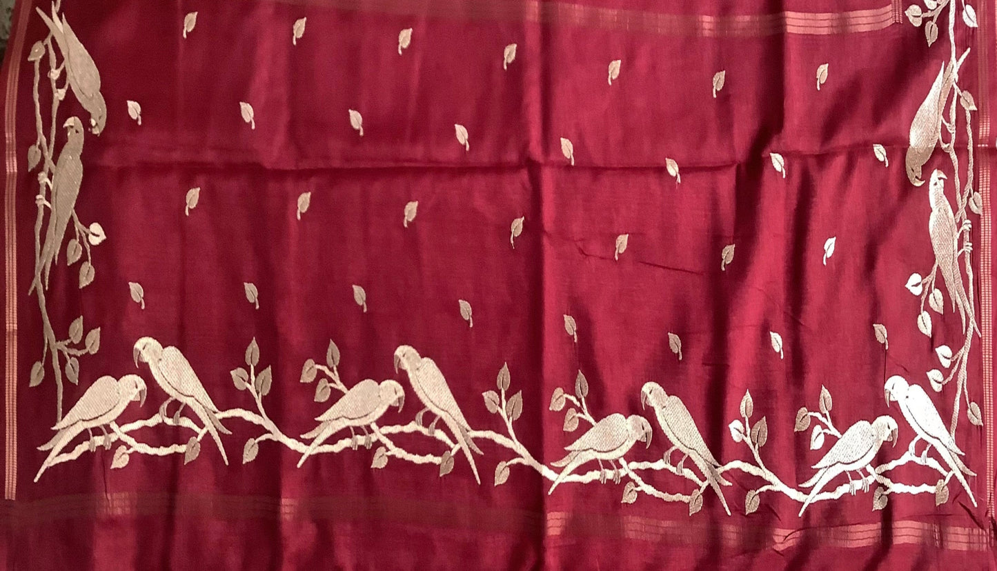 Tussar Silk Maroon Saree