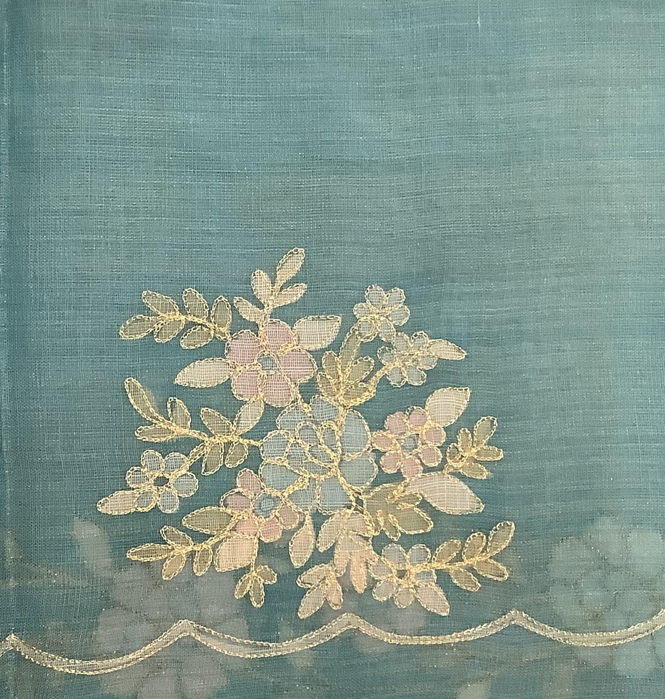 Blue Linen Ari work Saree