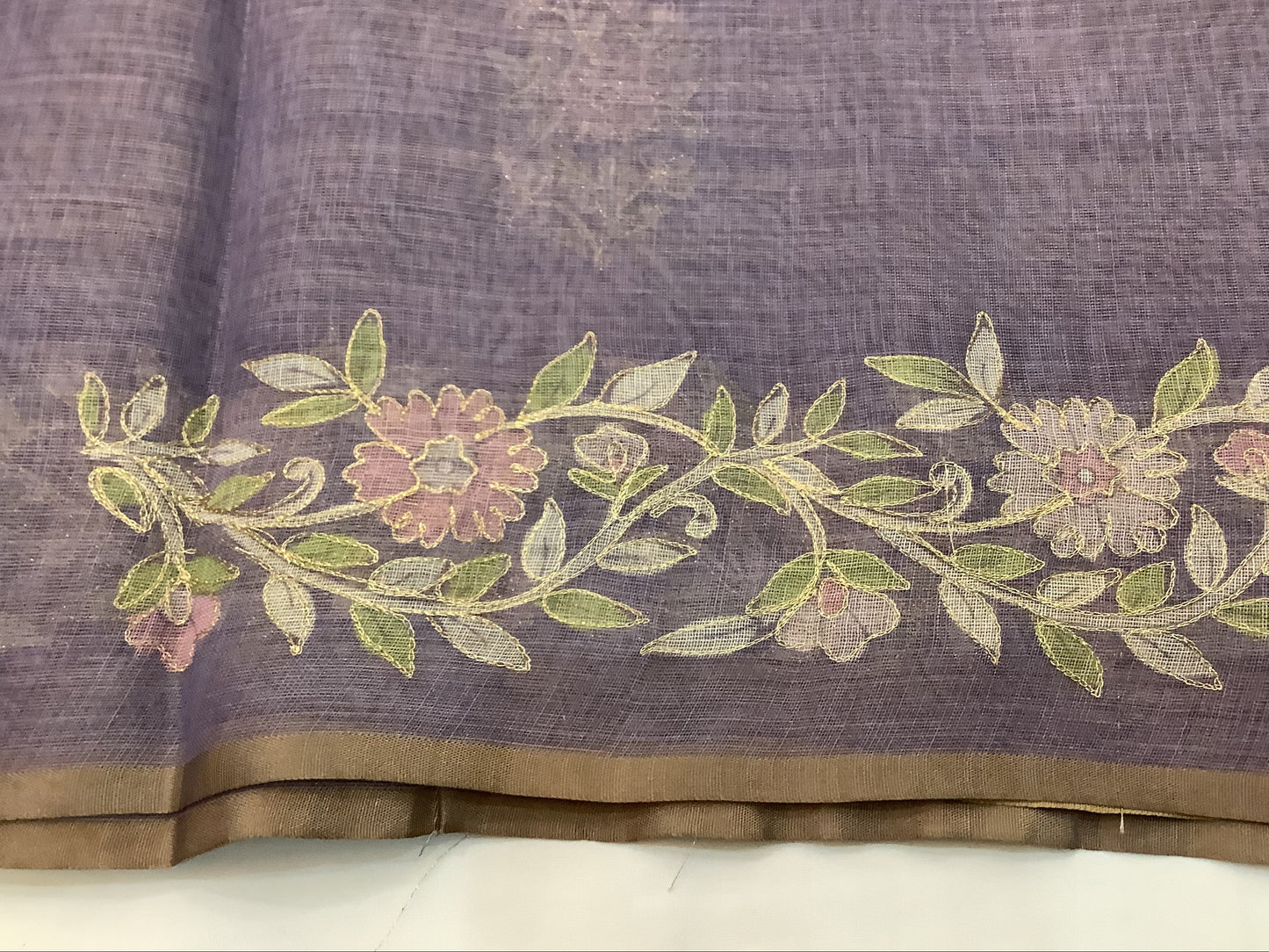 lavender Linen Ari work Saree