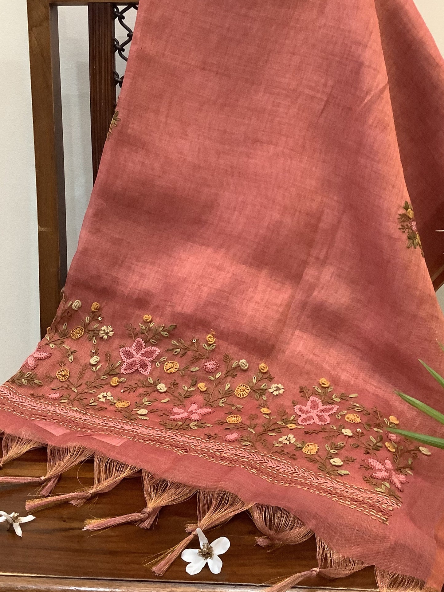 Peach Orange Heavy Embroided Saree