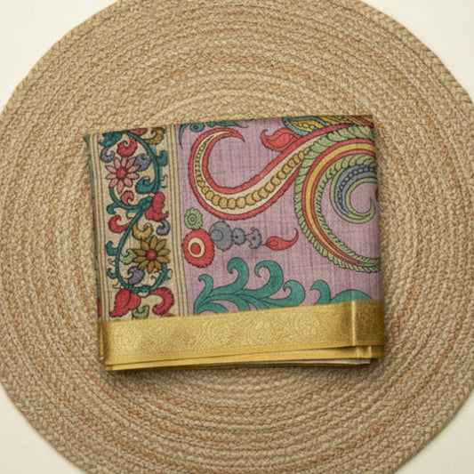 Purple Pen Kalamkari Saree