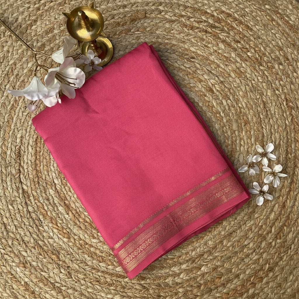 Pink Semi Mysore Crepe Silk Saree