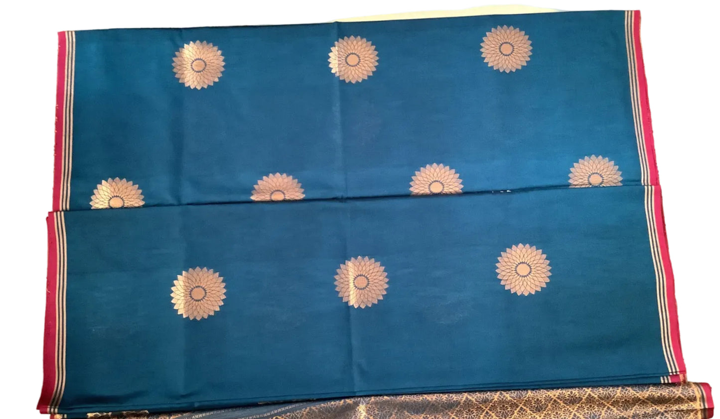 Teal Blue Semi Tussar Silk Saree