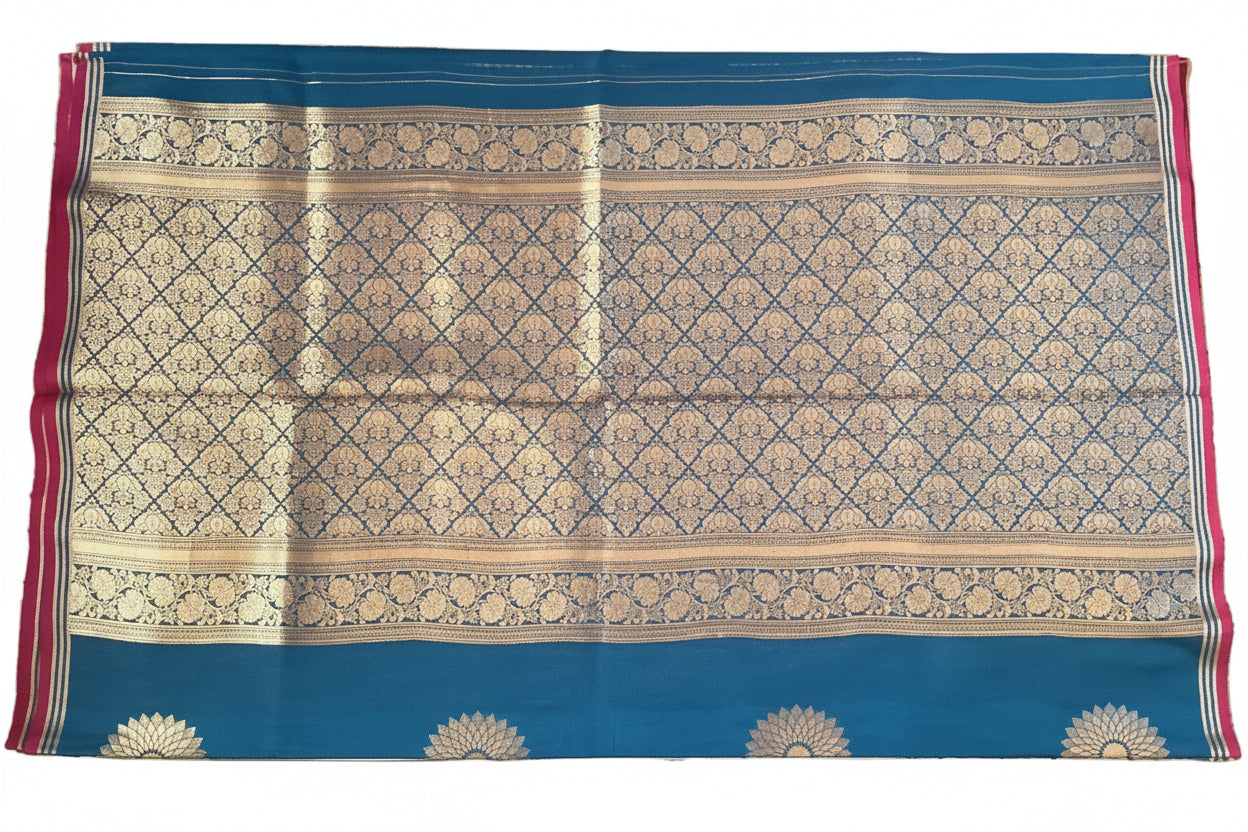 Teal Blue Semi Tussar Silk Saree